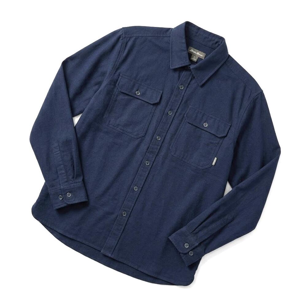 Eddie Bauer Double Brushed Chamois Shirt Blue Long Sleeve Casual Mens Medium